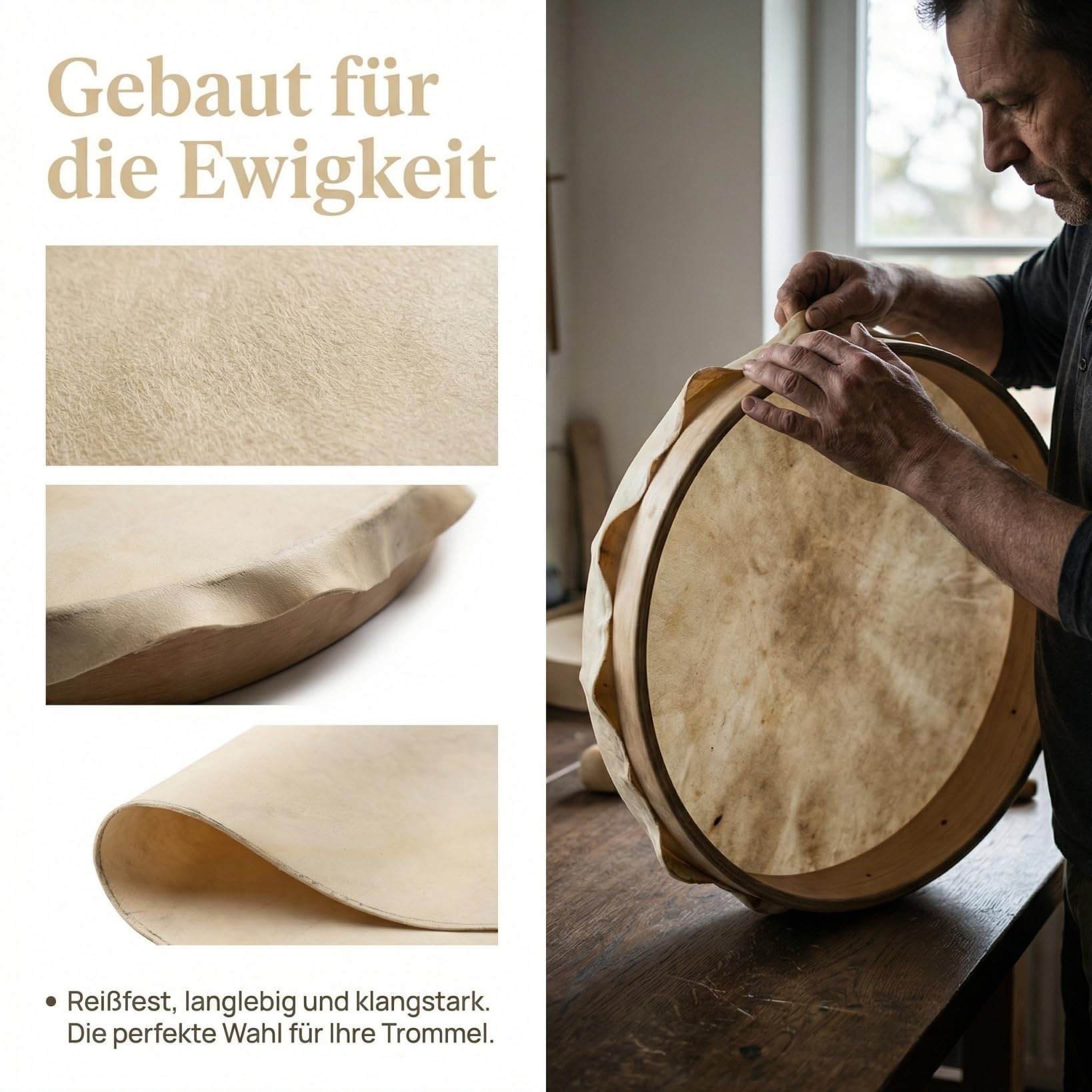 Abaodam Percussion Trommelfell 50 Cm Ziegenhaut Trommelfell Für Afrikanische Instrumente Reißfestes Ersatzfell Musikalisches Percussion Teil