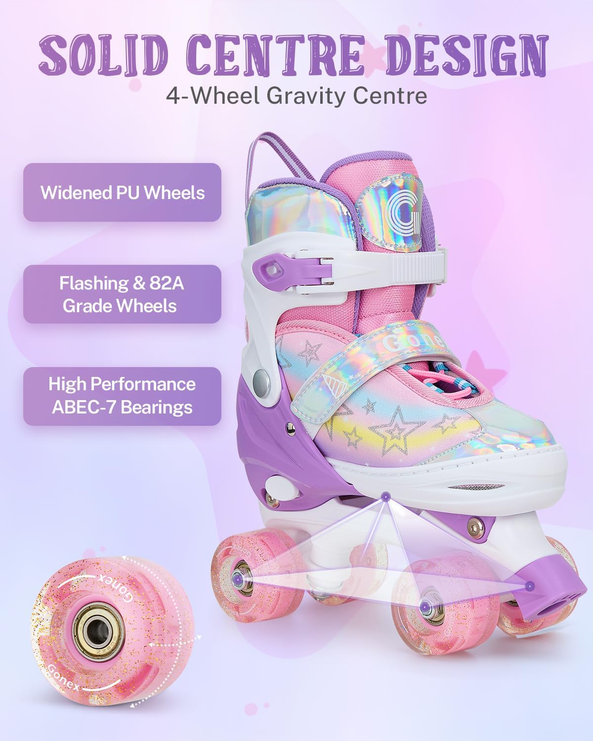 Gonex Roller Skates for Girls Kids Boys Women with All Light Up Wheels，Adjustable Rollerskates for Beginners Toddler Youth, Gift for Indoor Outdoor - Image 3