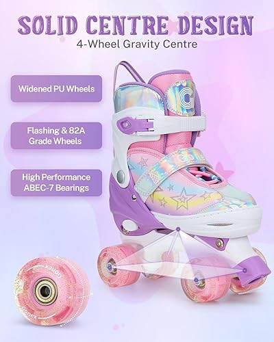 Miniatura 13 de Gonex Patines de ruedas para niñas, niños y mujeres con todas las ruedas iluminadas, patines ajustables para principiantes, niños pequeños