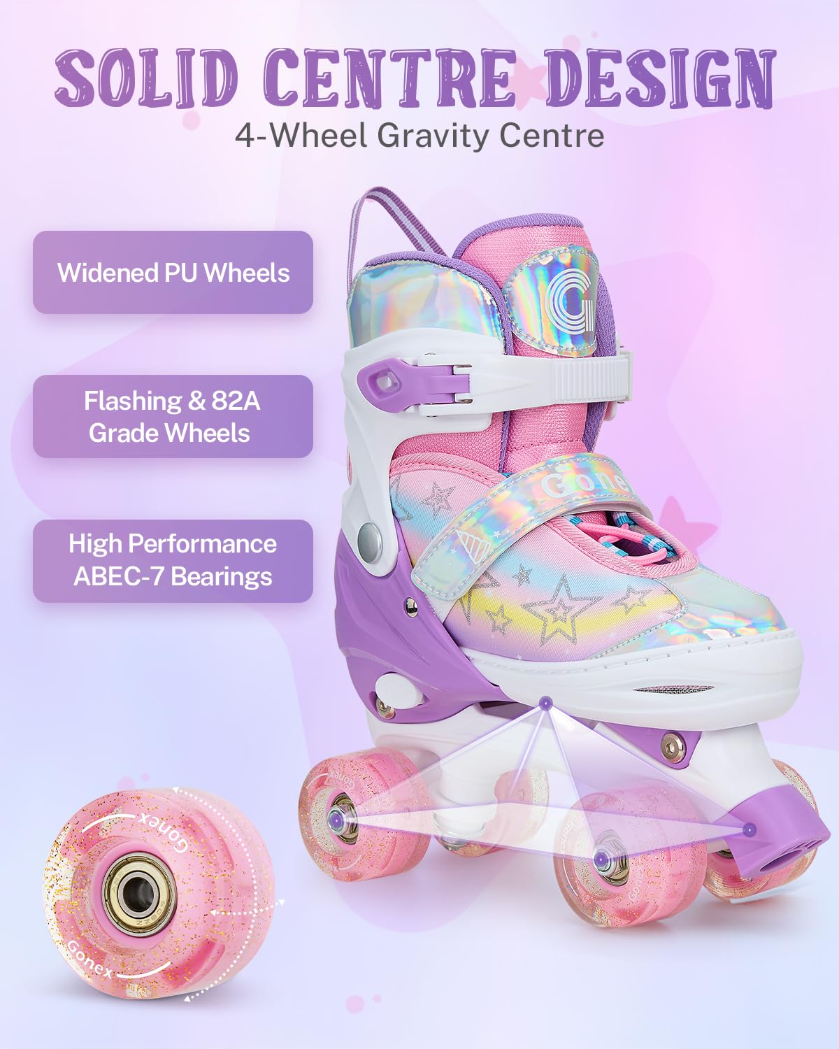 Gonex Patines 4 Ruedas Niña Paralelo Ajustables con Iluminación LED para Principiantes