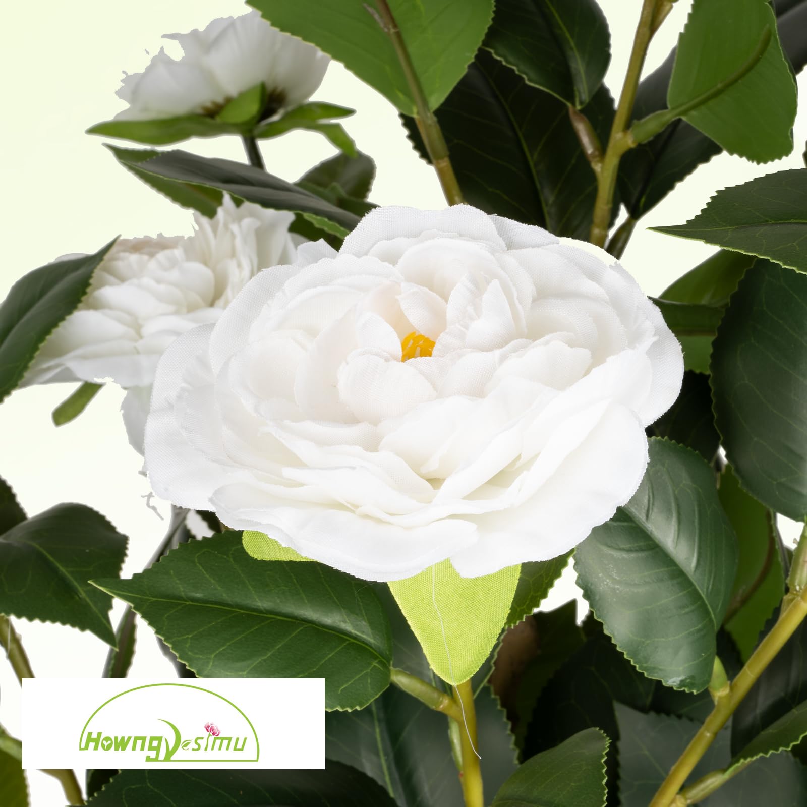 Howngyesimu Artificial Camellia Tree 2 Pack, 38’’ Faux Camellia Plant in Pot with White Flowers, Greenery Potted Plant for Indoor Outdoor Office Home Porch Decor, White