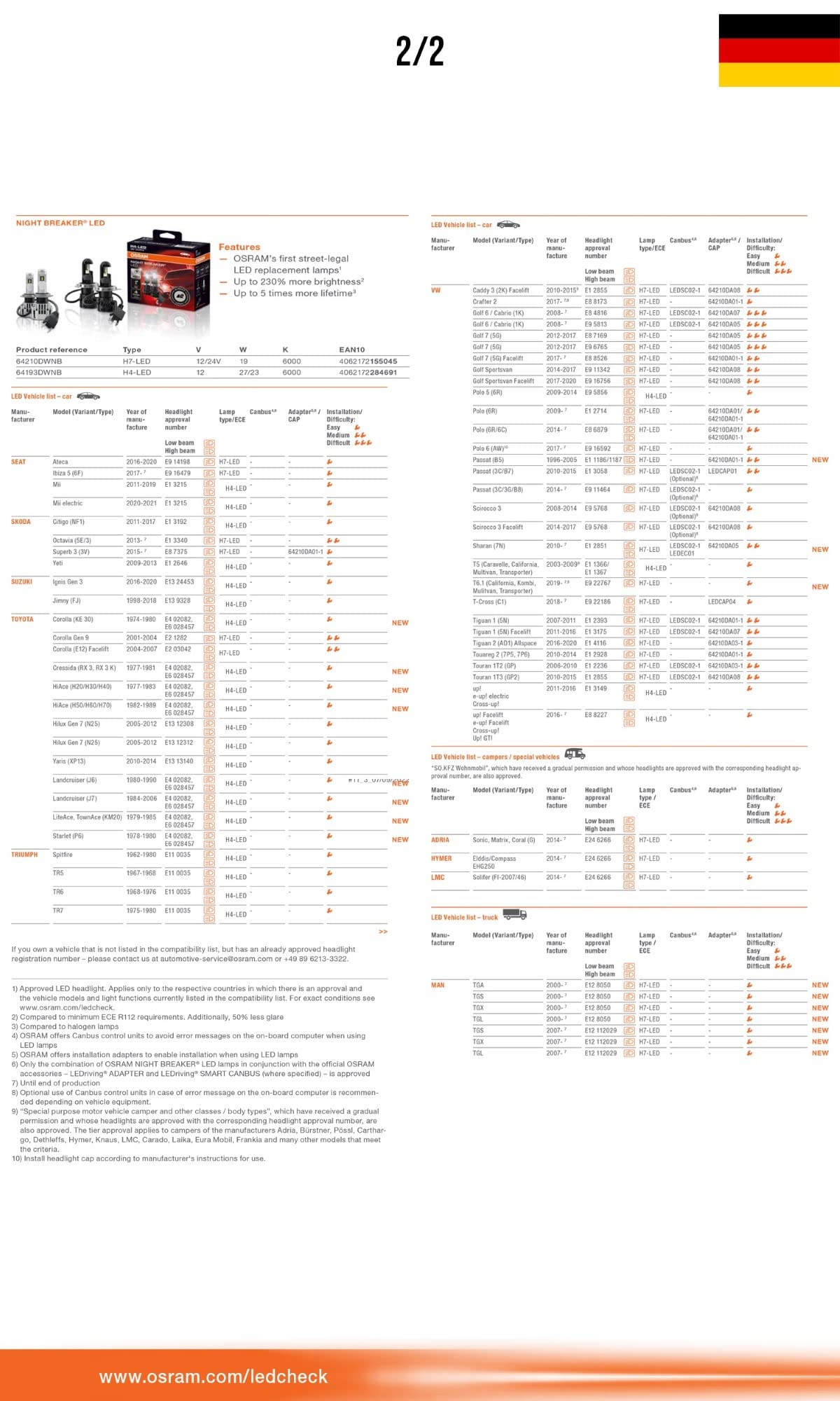 OSRAM NIGHT BREAKER H7-LED, hasta un 220% más de brillo, primera luz de cruce homologada para uso en carretera | primera luz de cruce homologada para uso en carretera