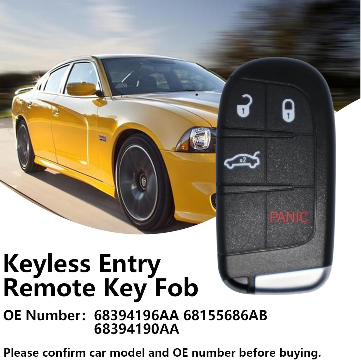M3M-40821302 433 Mhz 5 Button Keyless Entry Remote Key Fob for Dodge Charger 2019-2021 for Dodge Challenger 2019-2021 Replace 68394196AA 68155686AB 68394190AA