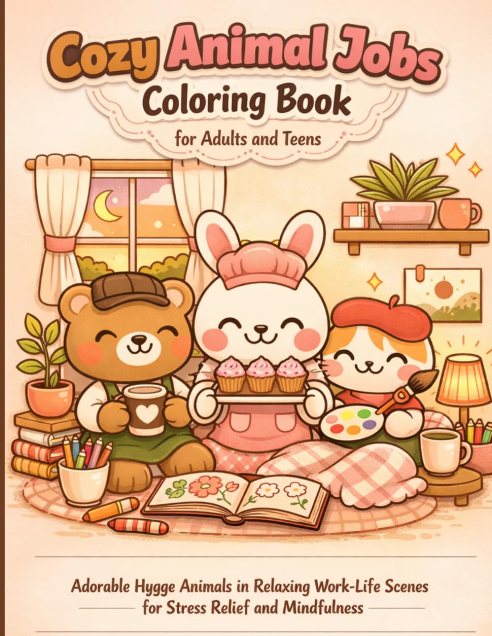 Cozy Animal Jobs Coloring Book for Adults and Teens: Adorable Hygge Animals in Relaxing Work Life Scenes for Stress Relief and Mindfulness