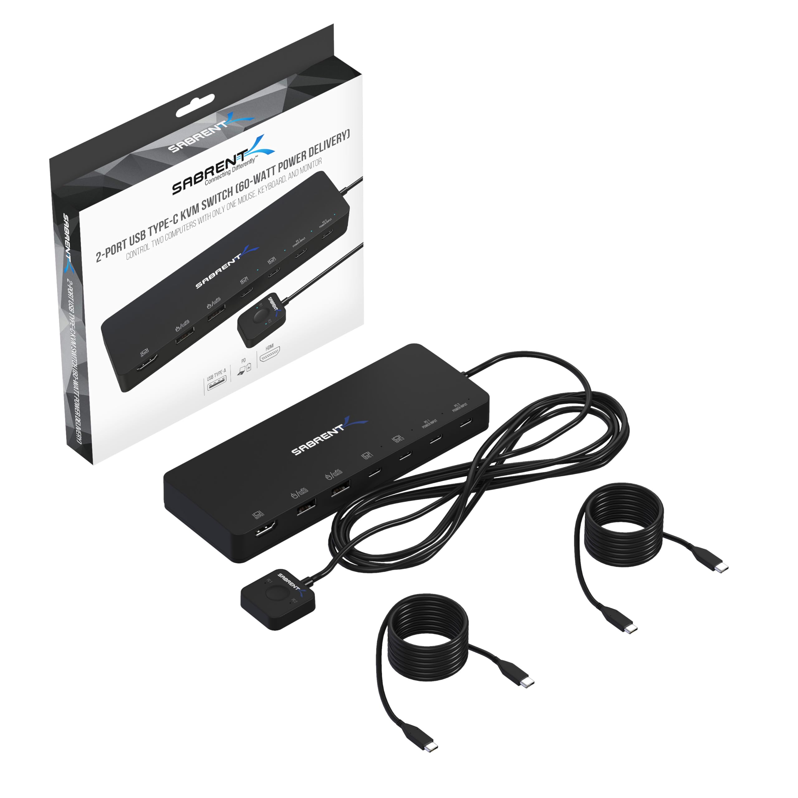 SABRENT commutateur KVM 2 Ports USB Type-C avec Alimentation 60 Watts (USB-KPCD)