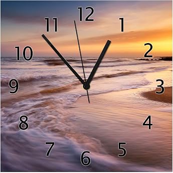 Wallario Design Wall Clock Sunset on the Beach Evening Walk Glass Motif Clock Size 30 x 30 cm Black Hands