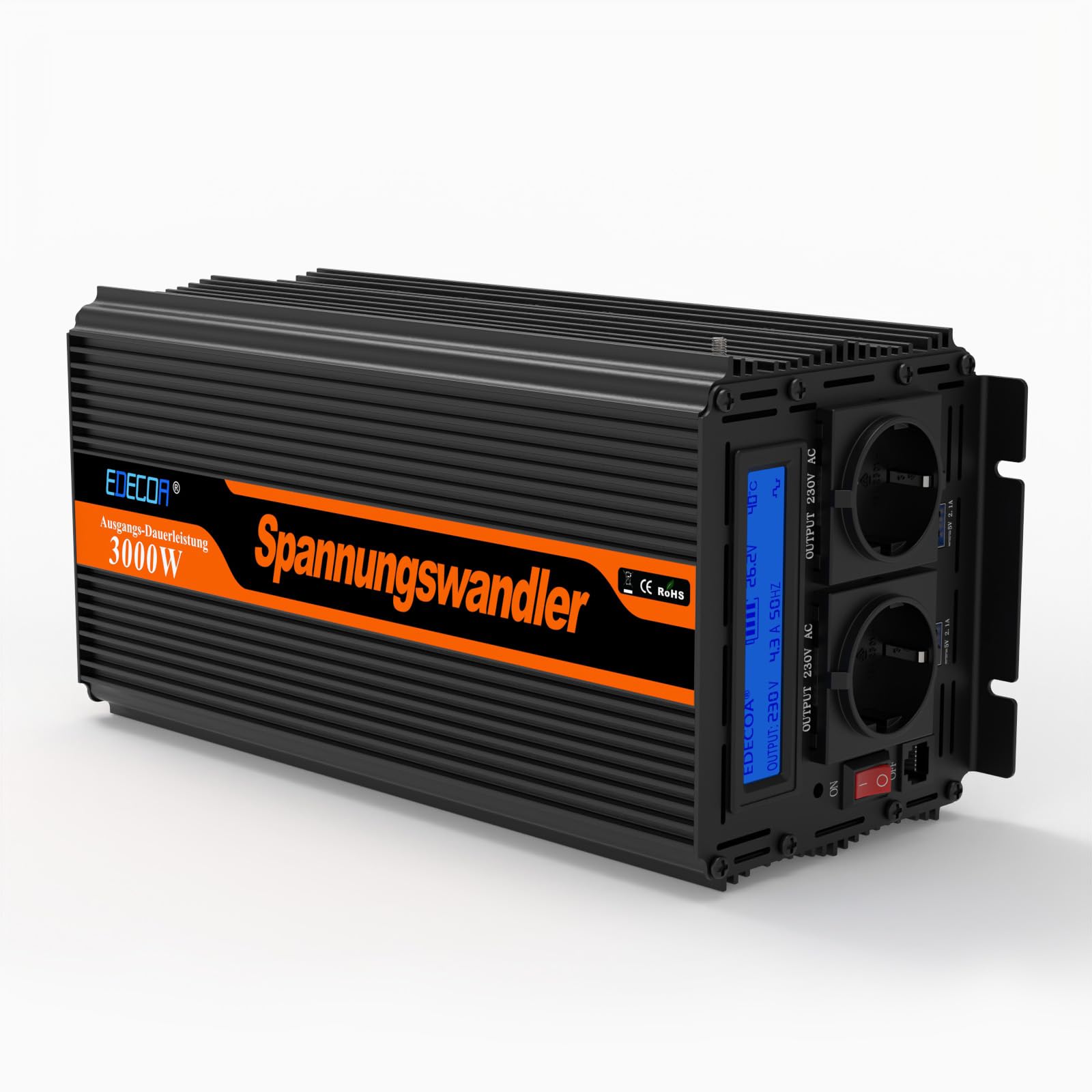 EDECOA 3000 W / 6000 W, inverter sinusoidale modificato 24 V/230 V, potenza nominale 3000 watt da 24 V CC a 230 V AC inverter solare con telecomando, interfacce USB e tipo C disponibili