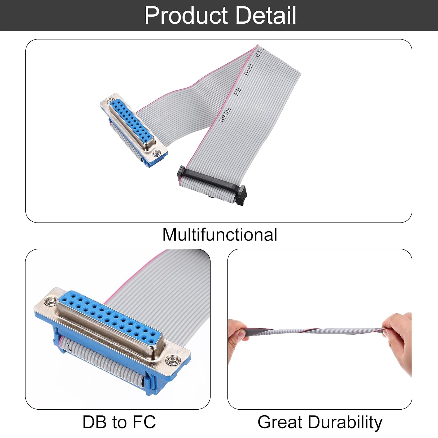 MECCANIXITY 4 Pcs IDC Flat Ribbon Cable, 2.54mm Pitch 31.8mm Width 20cm Long 26 Pin Female DB25 to FC-26 Flat Ribbon Connector Jumper Wire for PC, LED Displays