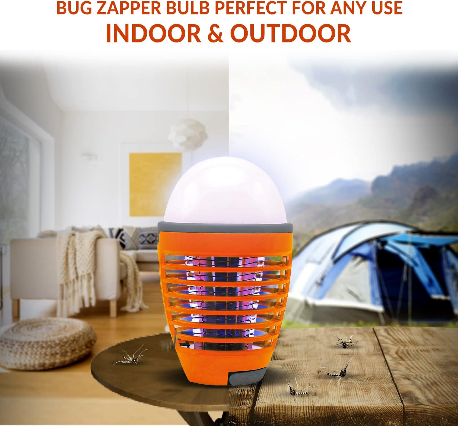 Himalayan Glow 2 in 1 Electric Bug Zapper Light Bulb, Outdoor Camping Lantern Rechargeable with Mosquito Zapper, Portable Waterproof, 1000 Volts, Orange