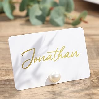 UNIQOOO 12Pcs Decorative Pearl Place Card Holders Bulk, Elegant Ivory Na...