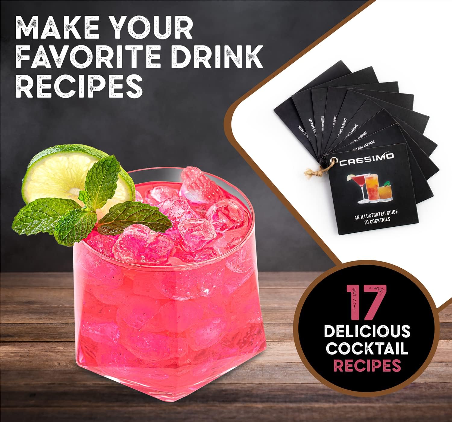 Cresimo カクテルシェーカーセット バーテンダーキット ステムレスマティーニグラス2個付き - 完璧なMixology