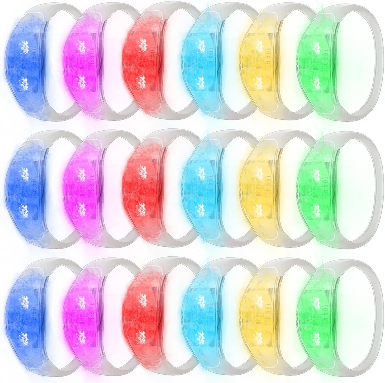 24 Pcs LED Glow Bracelets Sound Activated Led Flashing Bracelet Light Up Bracelets for Adults Glow in the Dark Party Supplies Birthday Carnival Concerts Events Christmas (6 Colors Changing, One size)