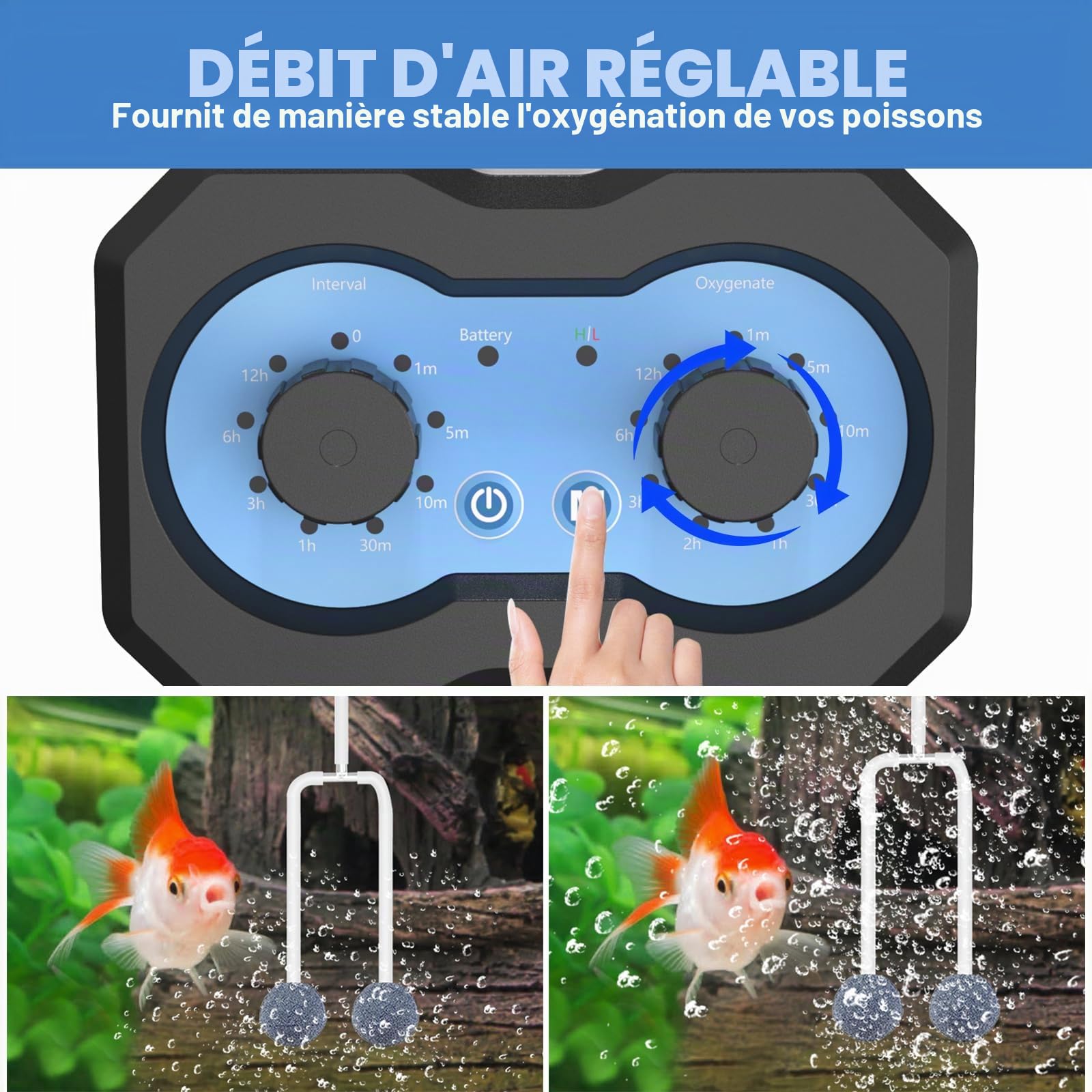 Pompe à air solaire oxygénateur pour étang, bouton de rotation simple, aérateur solaire pour étangs extérieurs avec fonction de minuterie, pour jardin, aquarium, piscine, étang de pêche