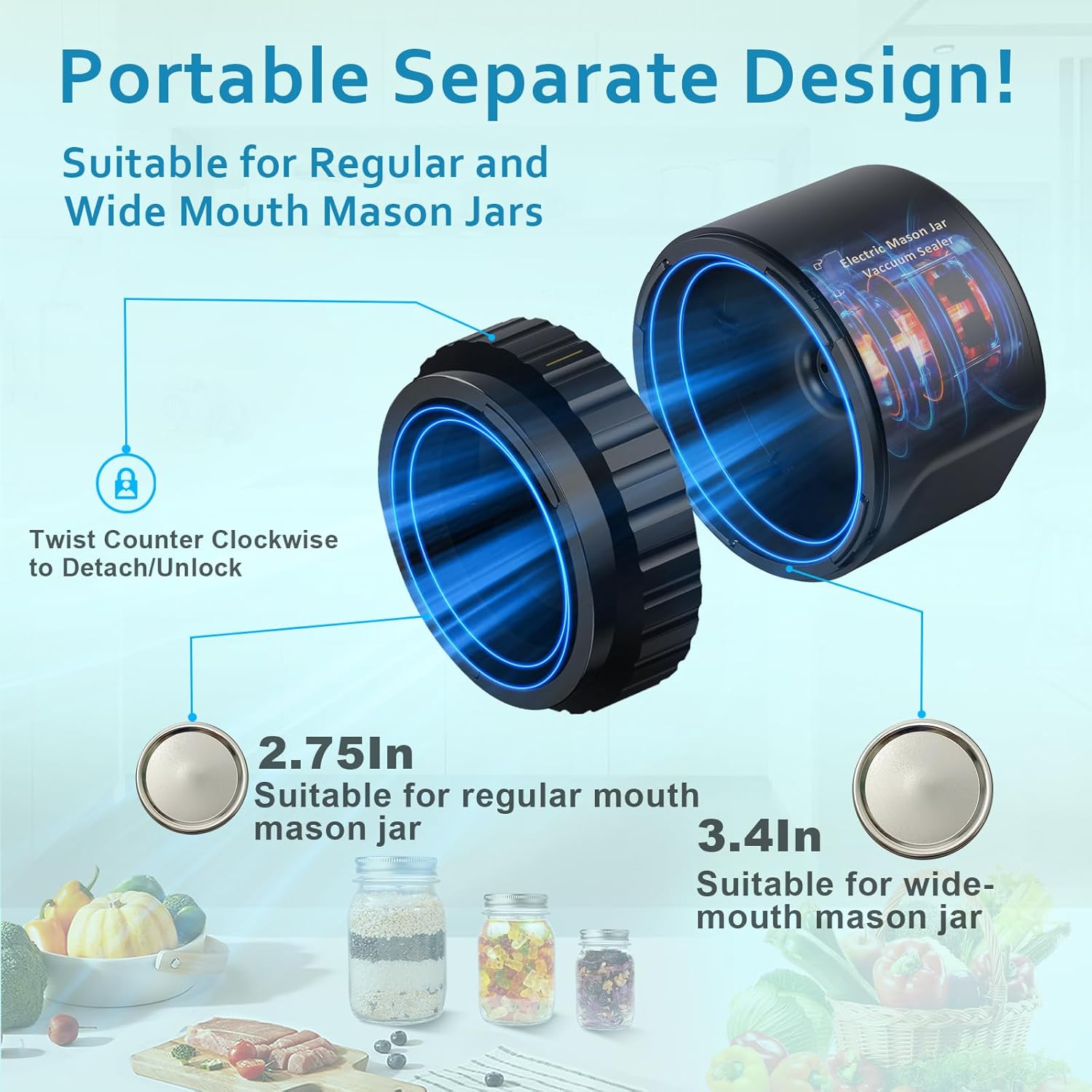 Electric Mason Jar Vacuum Sealer Kit, Auto-stop Jar Vacuum Sealer For