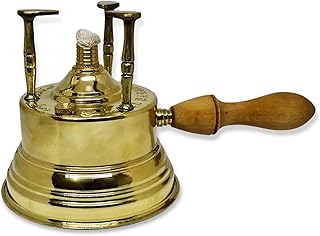 ELBARAMONY Al Bramony Brass Copper Turkish Greek Coffee Alcohol Burner Maker Table Top Tabletop with Wooden Handle Arabian Arabic Solid Large Size Hand Hammered Handmade Egypt Egyptian