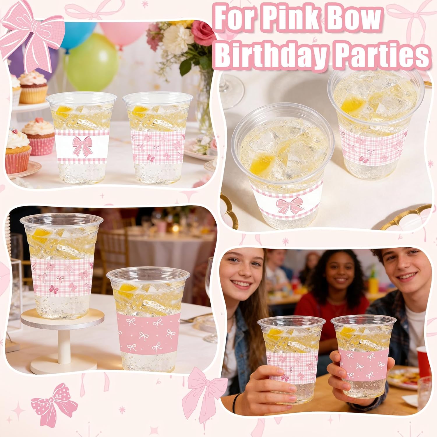 50 Pcs Pink Bow Birthday Decoration Cups,16 oz Coquette Plastic Disposable Drinking Cups for Wedding Birthday Bridal Baby Shower Party Supplies - Image 4
