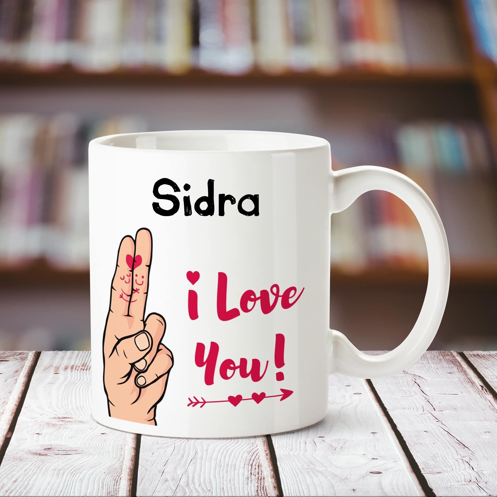 Huppme I Love You Sidra Printed Personalized Coffee Mug, 350 ml, White