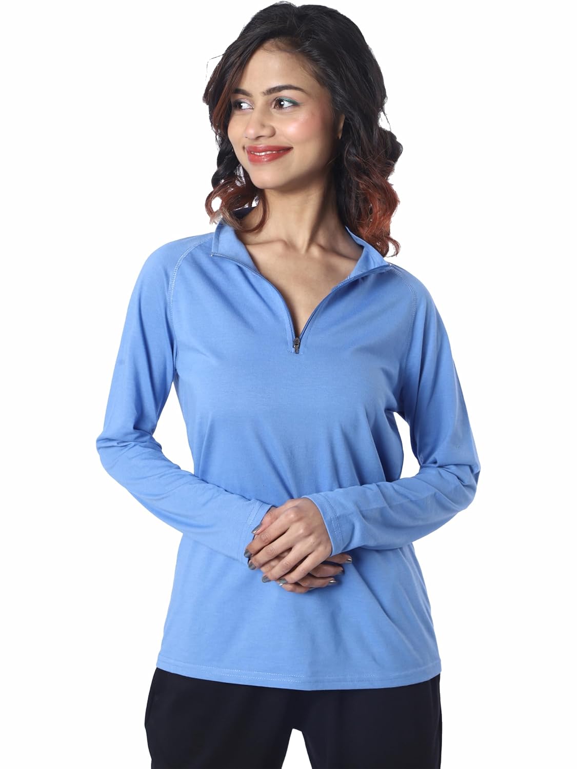 London Hills Women’s Full Sleeve Cotton T-Shirt with Zipper | Regular Fit Casual Tee London Hills Women’s Full Sleeve Cotton T-Shirt with Zipper | Regular Fit Casual Tee