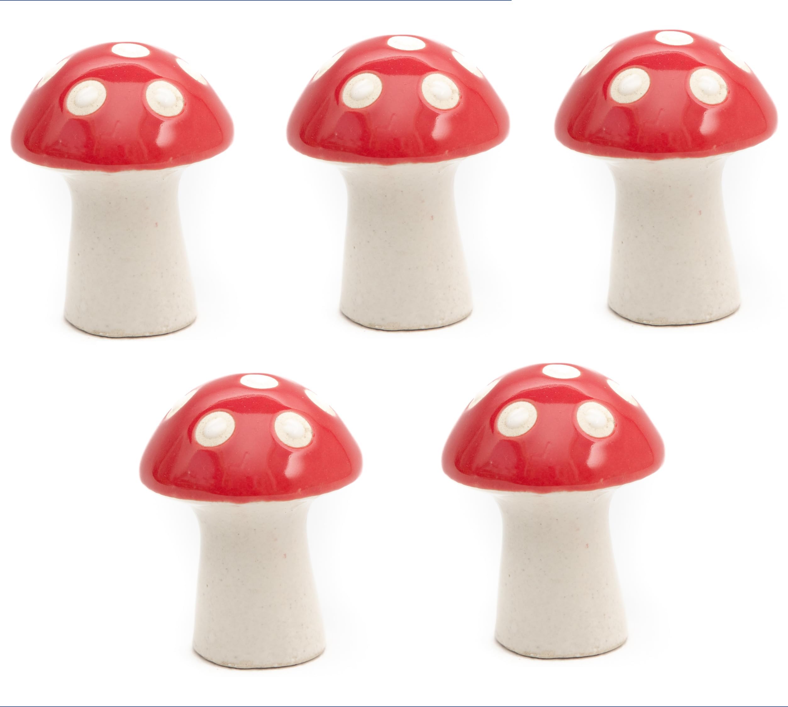 PLANTORI Set of 5 Mushroom Décor | Miniature Things | Ceramic Decorative Items | Garden Décor | Outdoor Garden Décoration Items |Diwali Decor | Unique Decorative Items for Home (2 Inches,Red Mushroom)