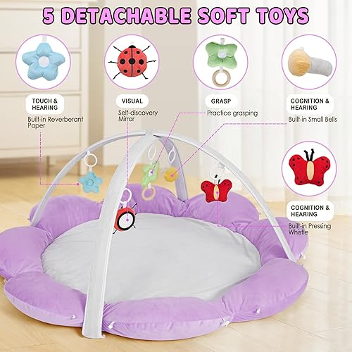 Miniatura 5 de Palopalo Gimnasio de juego 5 en 1 grueso y afelpado para bebés con 5 juguetes, tapete de actividad convertible para el desarrollo de habilidades