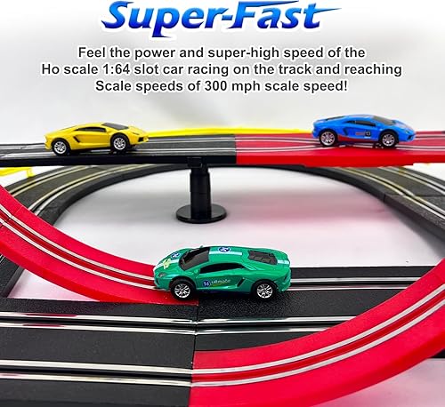 Miniatura 4 de Serie de alta velocidad Tranvía Dual Track Set, 26.9 ft pista eléctrica con 3 vehículos ranura coche carreras, viene con 2 controles manuales y