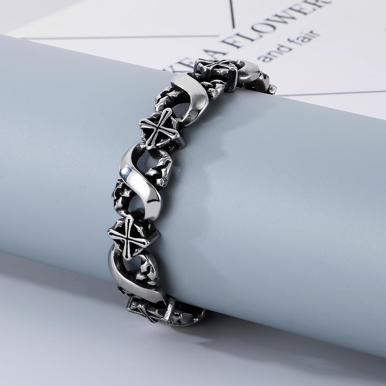 Men's 316 Stainless Steel Cross Link Bracelet Infinite Loop and Lucky 8 Symbolism Vintage Gothic Chain Bangle - Image 9