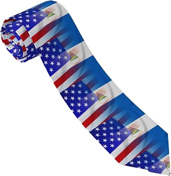 Flag of Nicaragua and USA American Mens Necktie Funny Ties - Classic & Stylish Ties for Business, Formal & Casual Wear