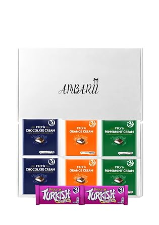 AMBARII Premium Chocolate Gift Box with Frys Cream Bars, Orange, Peppermint Turkish Delight, Assorted Flavors, Mixed Chocolate Selection Hamper