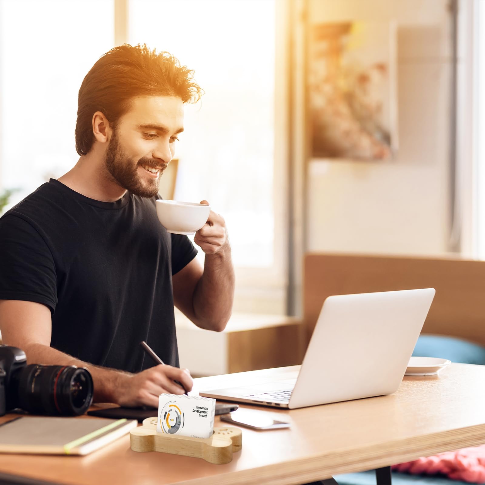 Amyhill Lot De 2 Porte-cartes De Visite En Bois Pour Bureau - Présentoir Pour Cartes Postales - Style Simple