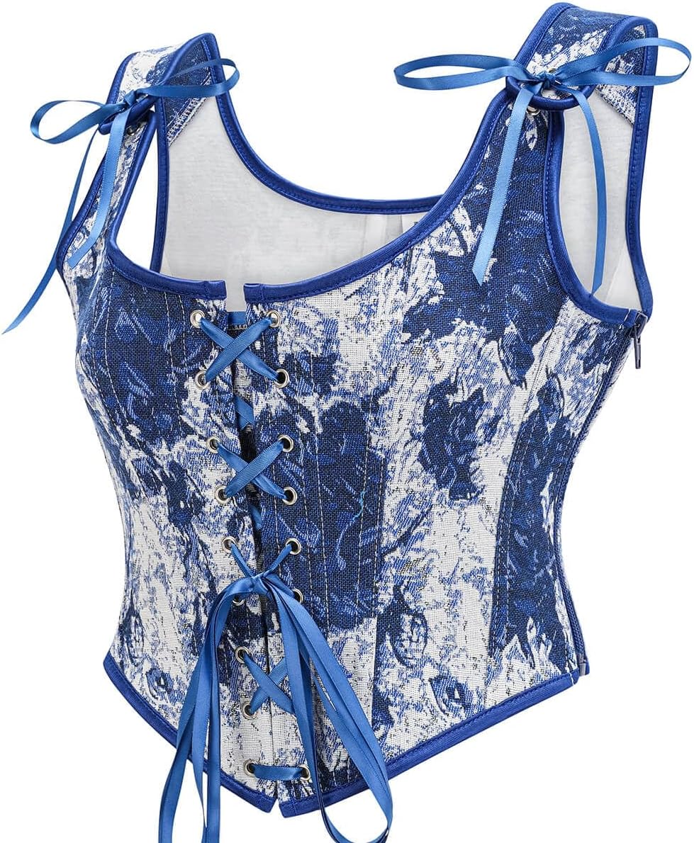 SHYMMUO Renaissance Corset Top for Women Floral Lace Up Overbust Bustier Vest Vintage Waist Cincher Bodice - Image 2