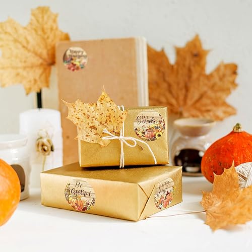 Miniatura 4 de Whaline 1000 piezas de calcomanías de otoño y Acción de Gracias con calabazas retro y flores con bendición, calcomanías de grano de madera vintage