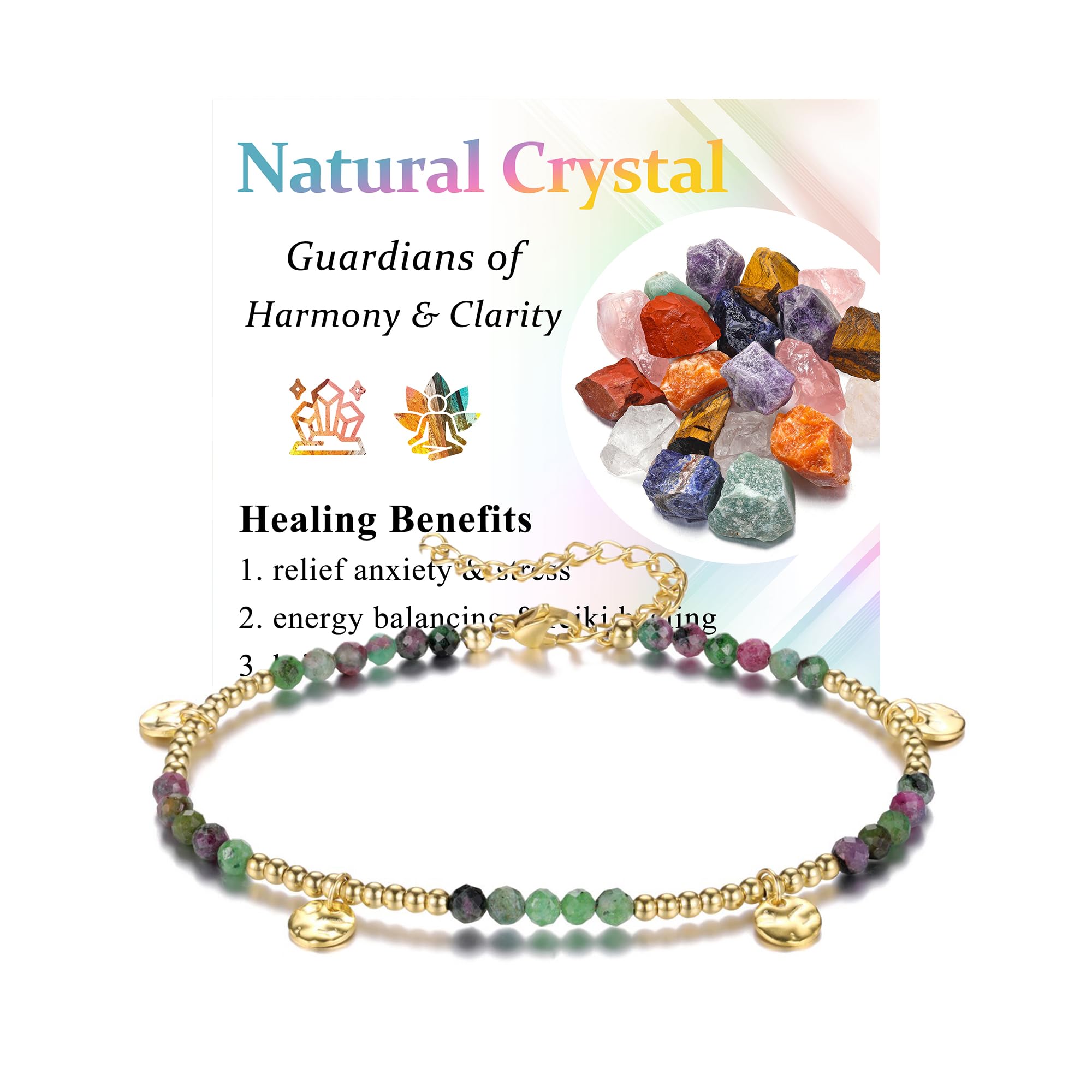 JSDDE Edelstein Armband Damen, facettiert Perlenarmband Boho Stil Naturstein Armband Glücksbringer Talisman spirituelle Schmuck