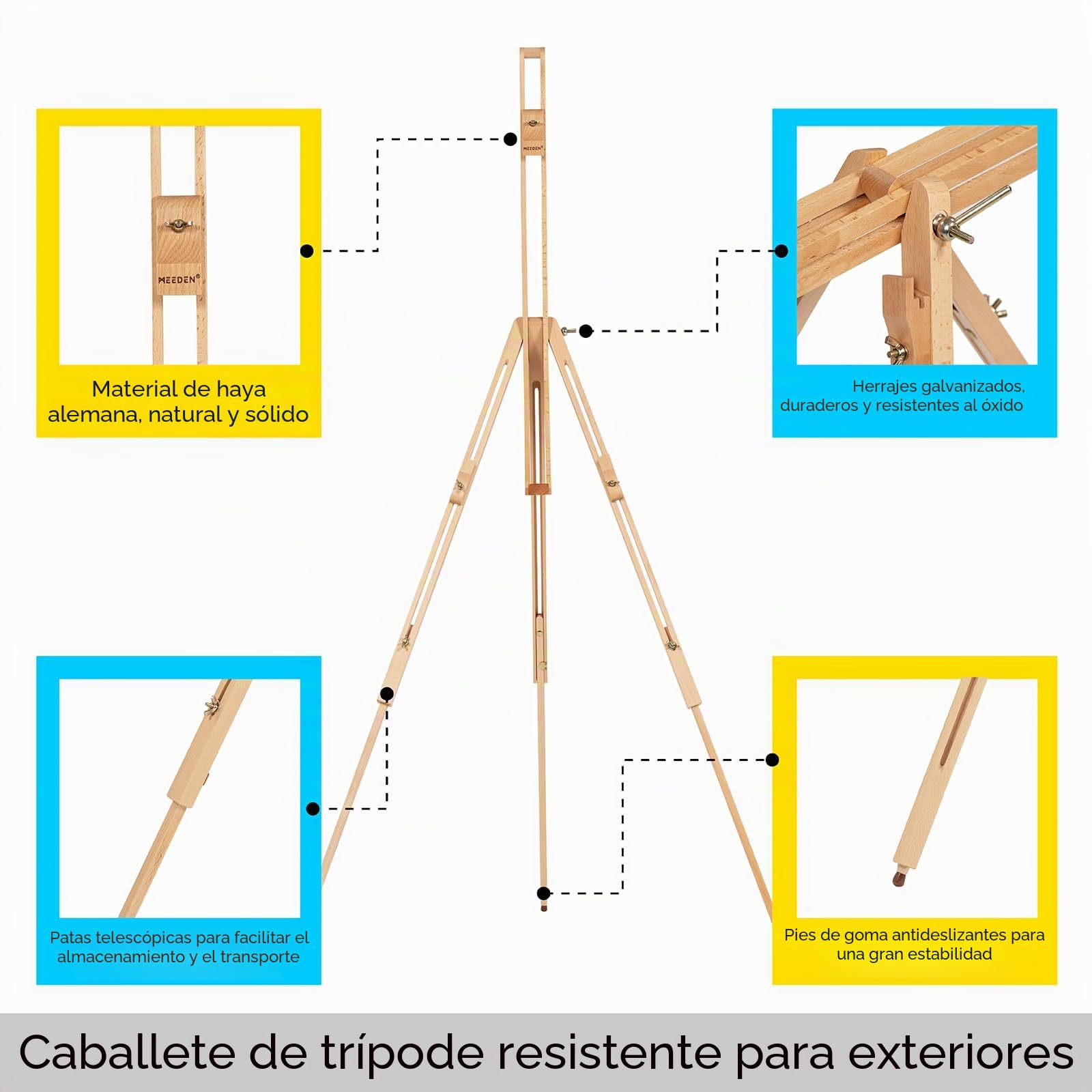 MEEDEN Caballete de trípode universal de madera de haya maciza Caballete de artista de pintura portátil, perfecto para pintores estudiantes, paisajistas, sostiene lienzos de hasta 34 "