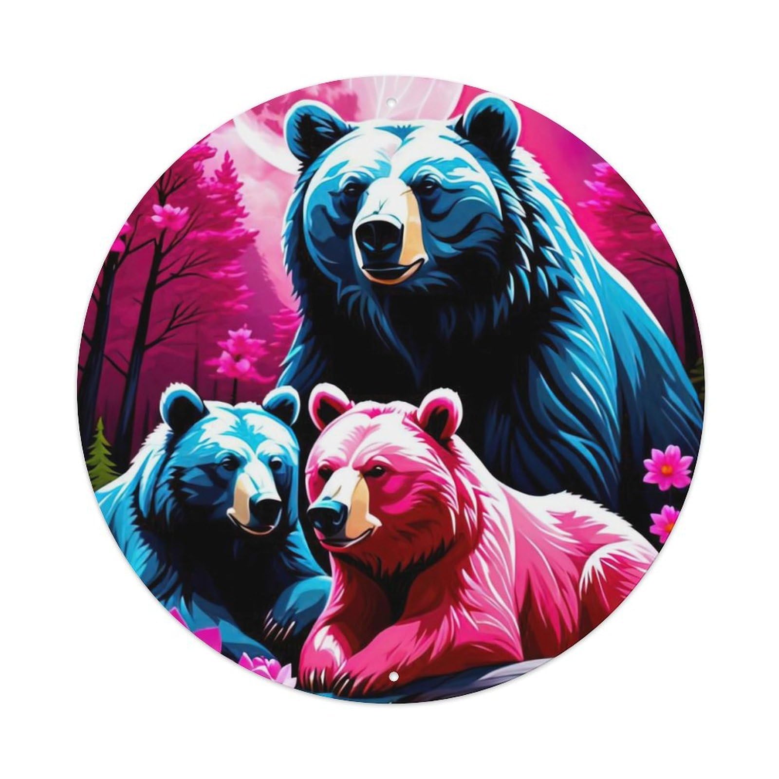 Wildlife Artwork Bear Family Vintage Metal Tin Sign Plaque Wall Decor for Cafe, Club Bar, Office, Garden Metal Poster 8x8Inch