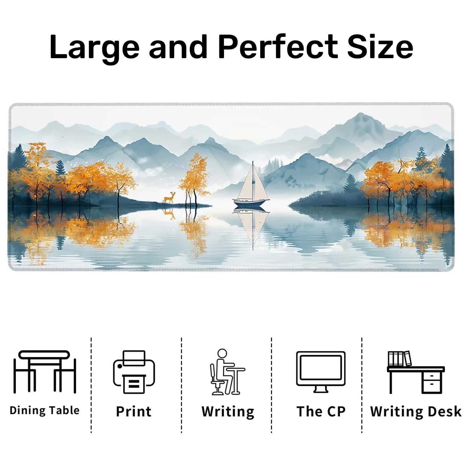 Tapis de Souris de Jeu, Bateau Tapis de Souris XXL 900x400x4 mm, Sous-Main Bureau Paysage avec Base en Caoutchouc Antidérapant et Imperméable, Surface Lisse Améliorez la Précision et la Vitesse, L-1