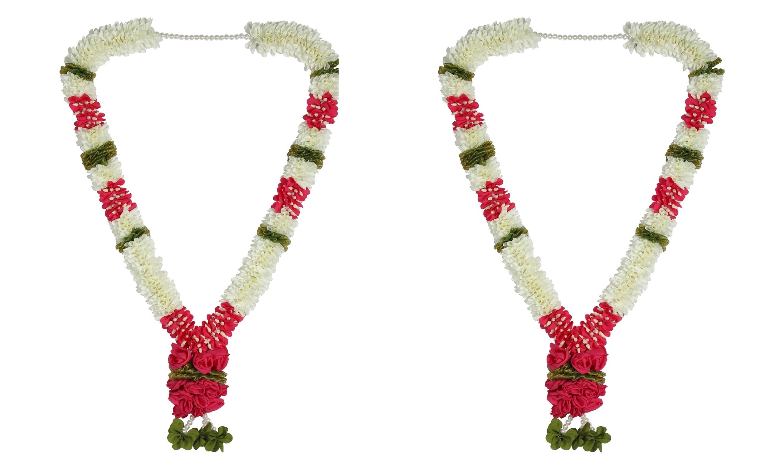 Daedal crafters - A Pair of Garland with Jasmin Buds Off White 5ft Long Washable Reusable Artificial Premium Flower Fabric Mala Handcrafted by Underprivileged Women for Deities Photo Pooja DC197