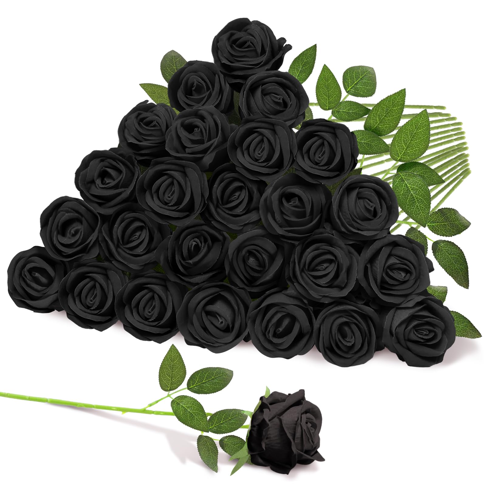 22 Pcs Artificial Roses - Realistic Velvet Flowers with Stems, Bulk Faux Roses
