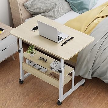 Computer Desk, Height Adjustable Office Mobility Workstation, Spacious Desktop with Casters Laptop Desk Table for Home or Office Beige
