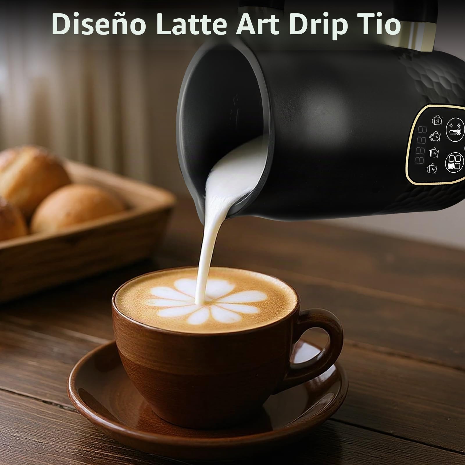 Espumador de leche eléctrico - Espumador de leche 4 en 1 para chocolate caliente con control de temperatura, espumador de leche automático para espuma caliente y fría con 2 batidores para capuchino
