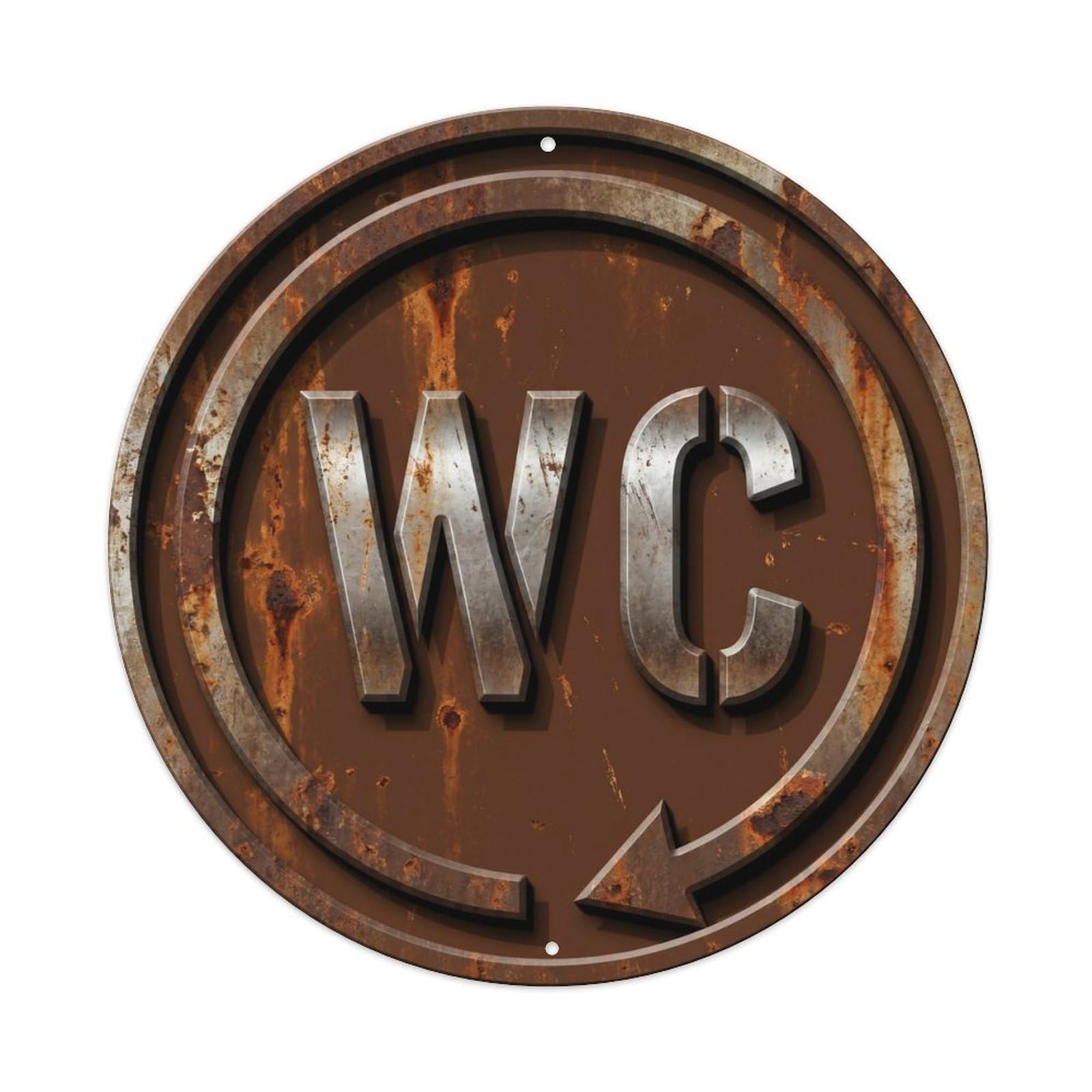 Toilet （WC） Distressed Rust Brown Wall Metal Tin Sign Plaque Wall Decor for Cafe, Club Bar, Office, Home Garden Round Metal Poster 8x8Inch