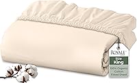 Vista 82 de Royale Linens Sábana Bajera Ajustable de Algodón Orgánico 100% - Tejido Percal - Sábanas Bajeras de Bolsillo Profundo Súper Suaves - Sábana Elástica
