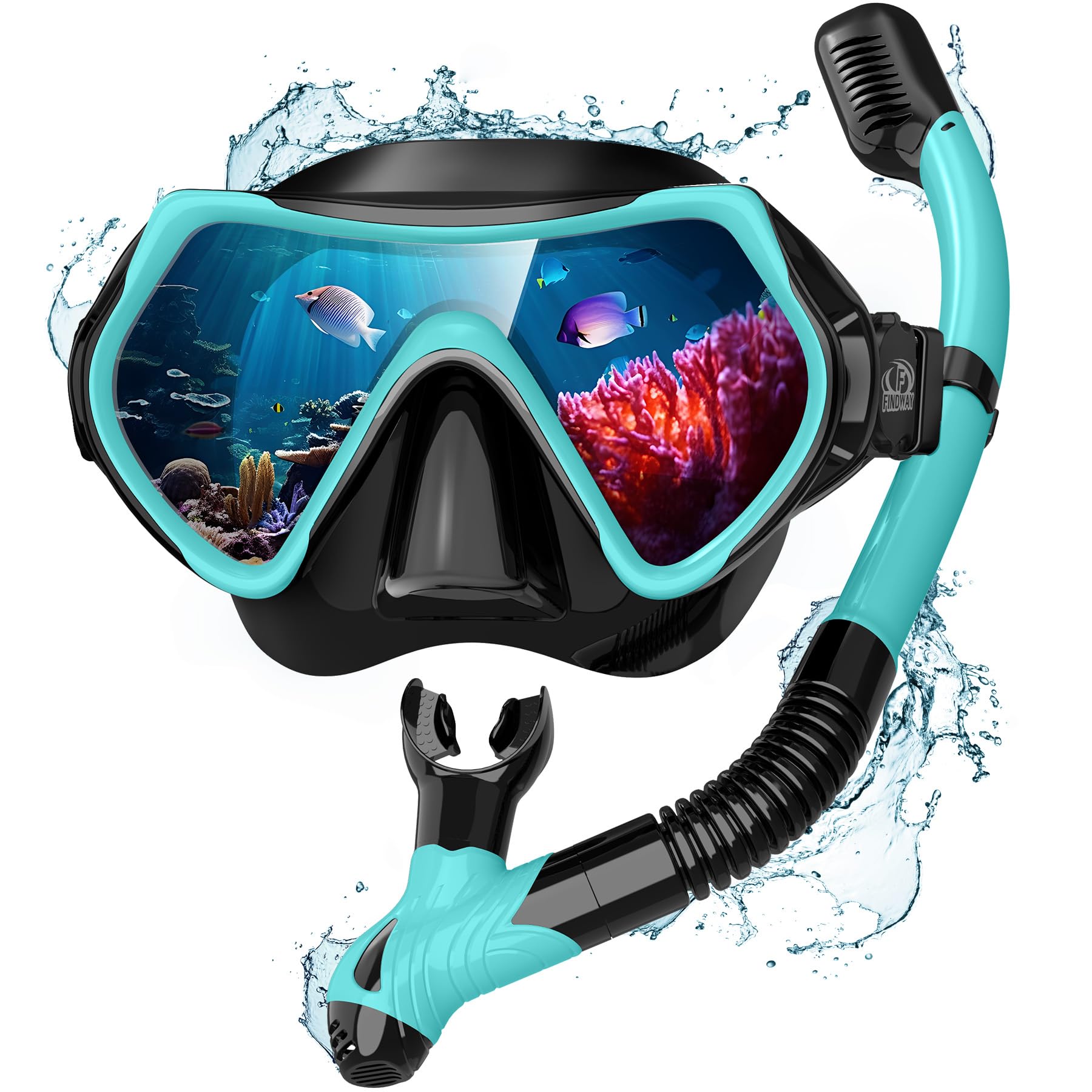 Findway Unisex Gafas Buceo Adulto, Mascara Buceo para Mujer Hombre y Jóvenes, Vidrio Templado con Visión Panorámica Gafas Snorkel Apto para Buceo, Submarinismo y Natación