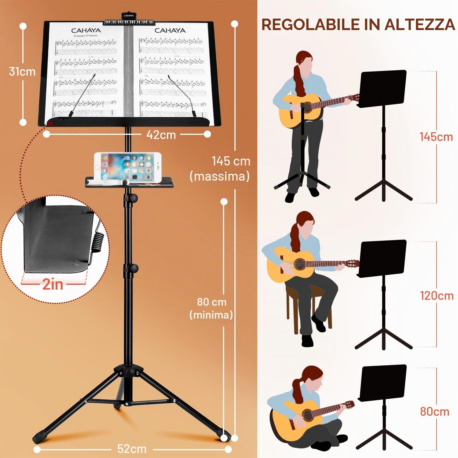 CAHAYA Leggio per spartiti a doppio uso, con vassoio a morsetto e supporto per libri da tavolo, cartella per spartiti, supporto per proiettore, per chitarra, ukulele, violinisti