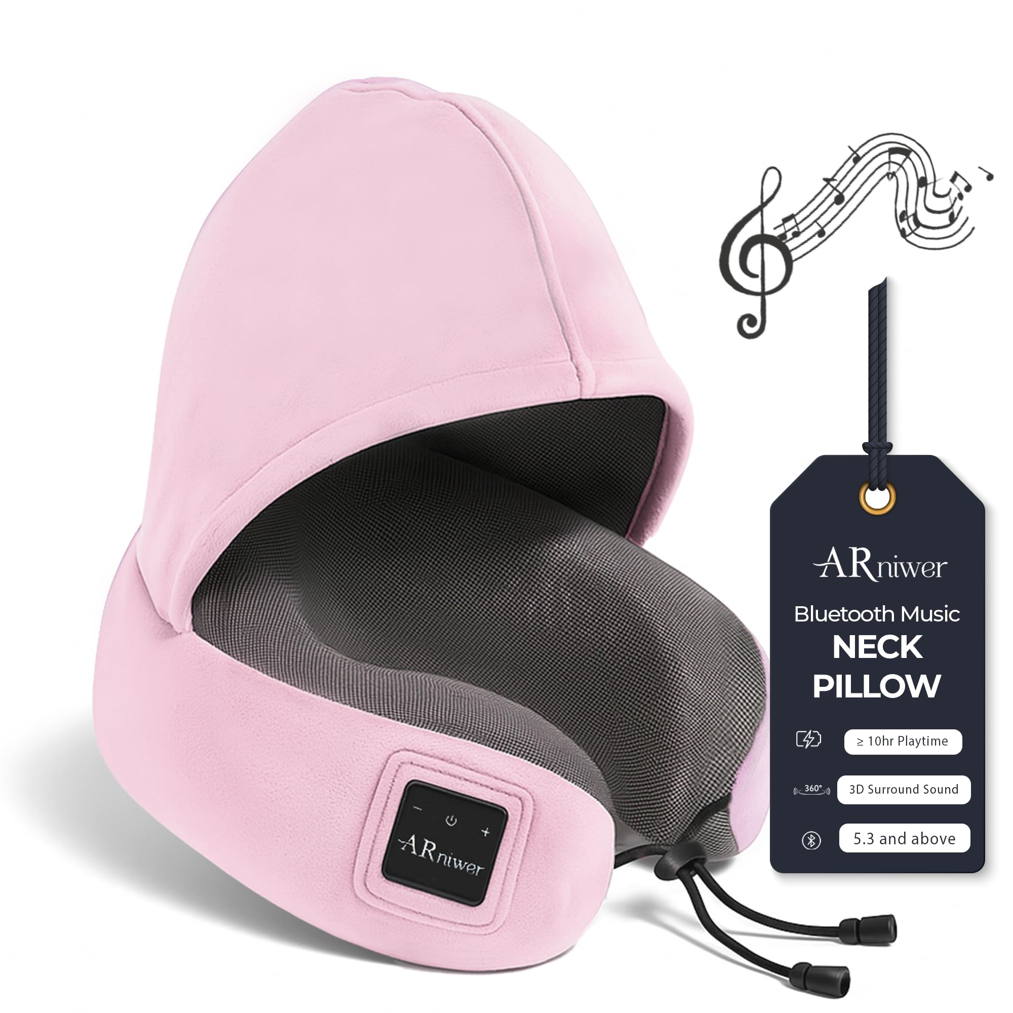 Almohada semicircular para el cuello con capucha y altavoz Bluetooth inalámbrico, apto para avión, coche, oficina y campamento al aire libre para dormir, descansar, los mejores artículos