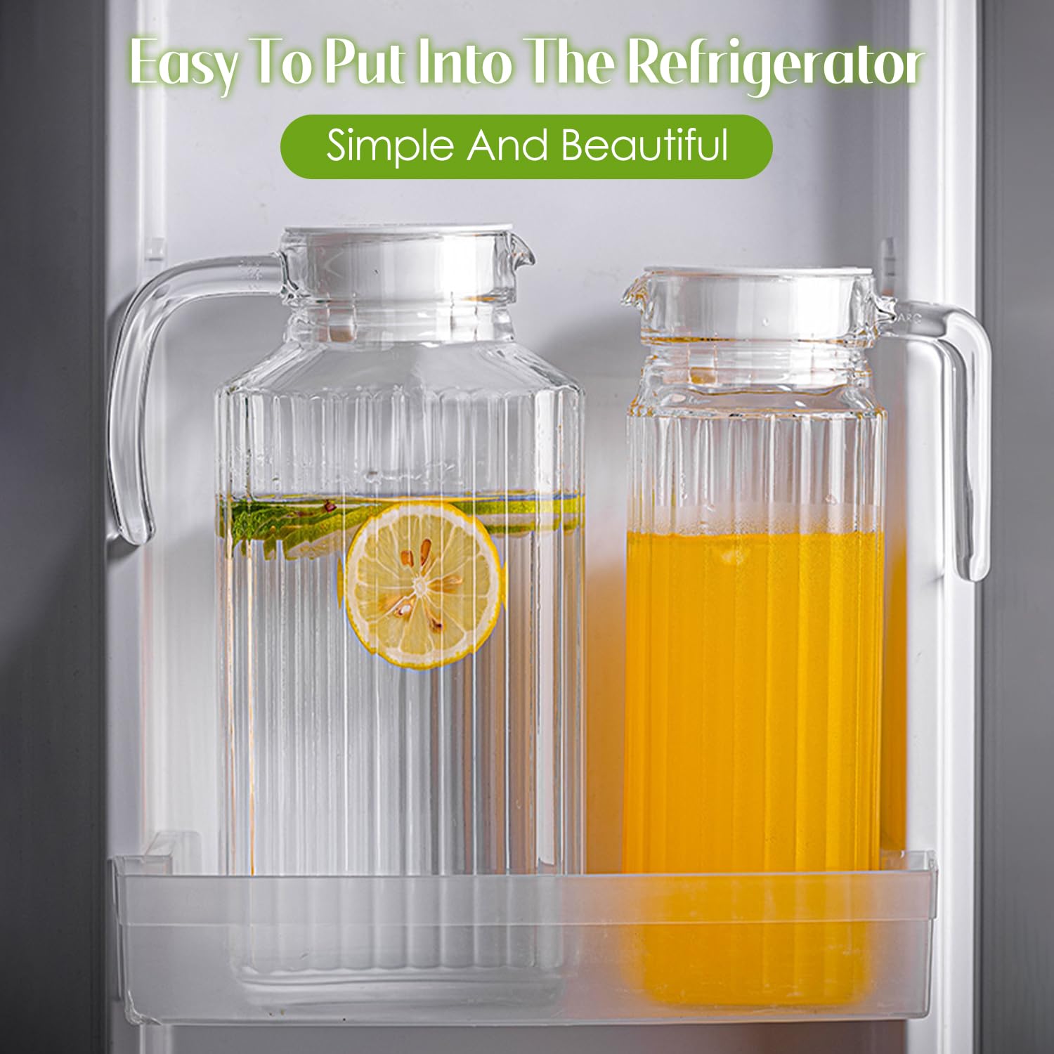 Acrylic Striped Water Pitcher 1800ml - Transparent Cold Drink Jug With Lid For Bar & Home