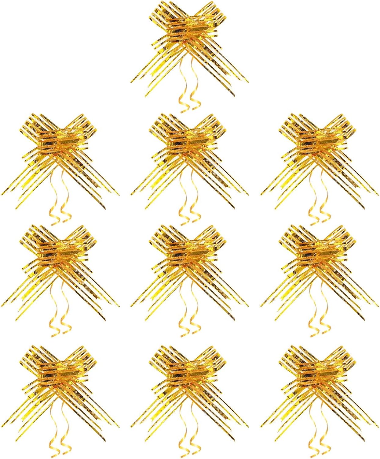 Christmas Gift Pull Bows, Wedding Gift Wrap Pull String Bows, Gift Knot with Ribbon Strings, Set of 10, Gold
