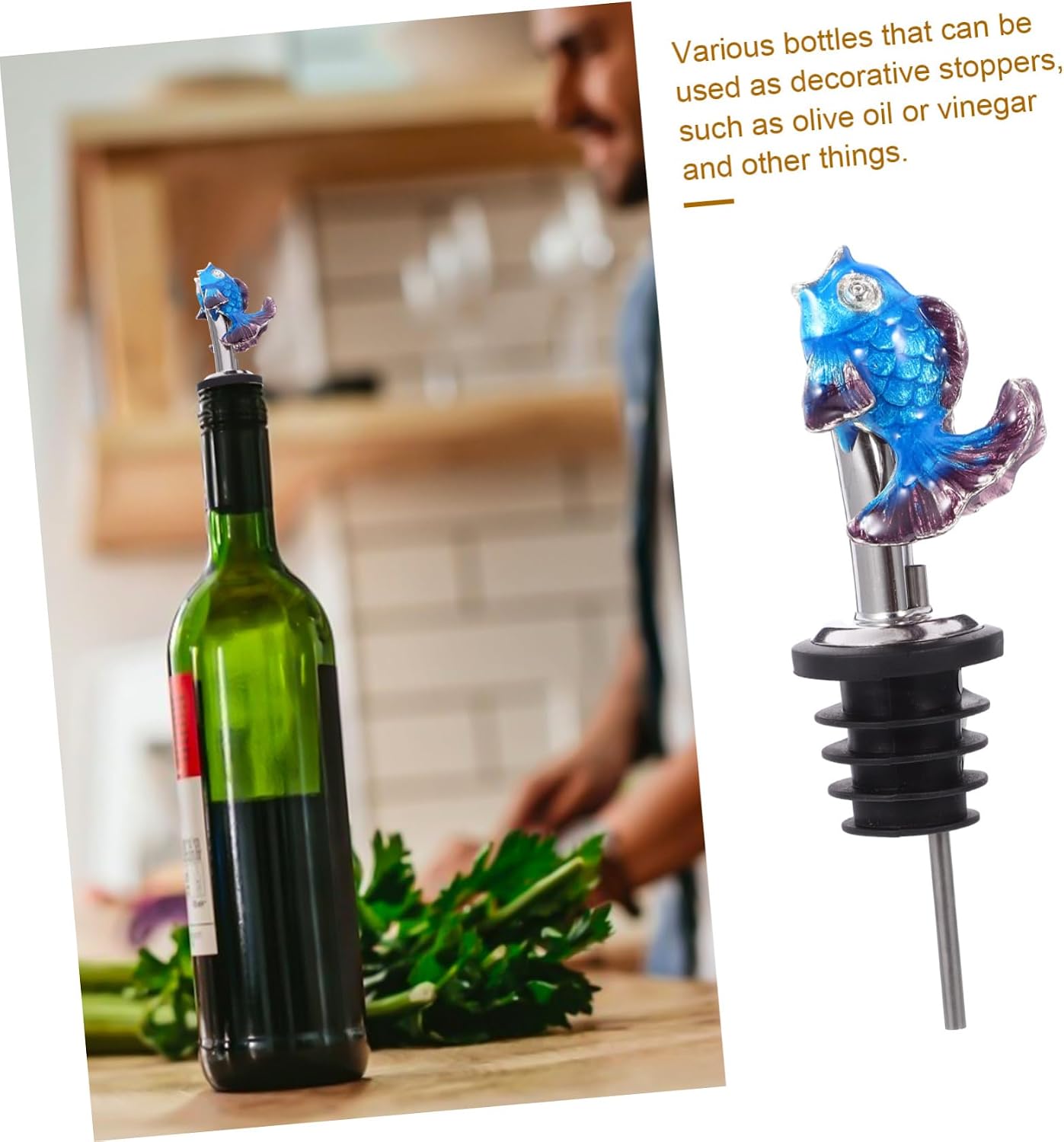 Zerodeko Animal Shaped Wine Bottle Pourer Spout Cartoon Fish Design for Easy Pouring for Parties and Weddings Fits Bottle