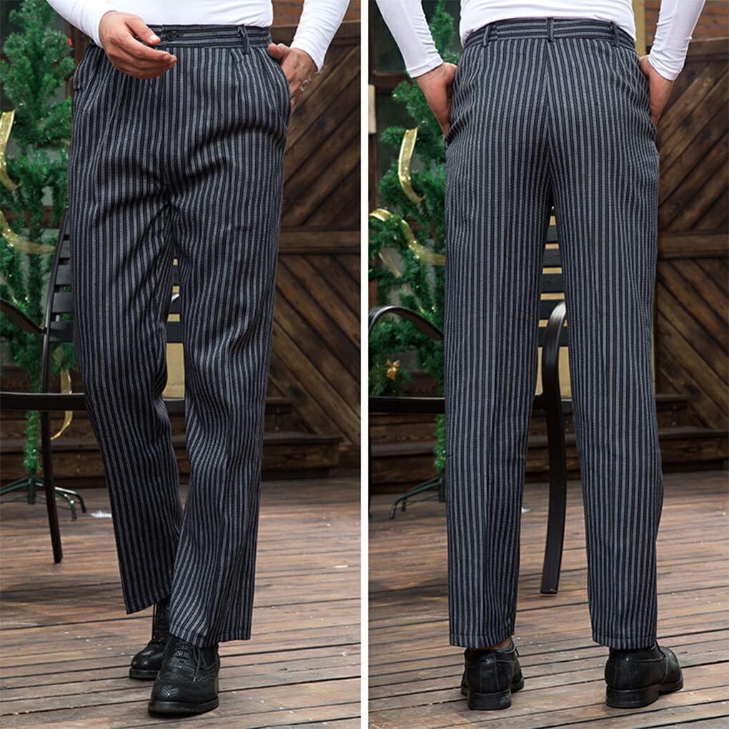 QOKLIYUI Pantalones de chef Hombres Casual Baggy Cook Pant Uniforme de camarero Ropa de cocina de algodón resistente al desgaste M Black White Stripes, Zebrastreifen, XL