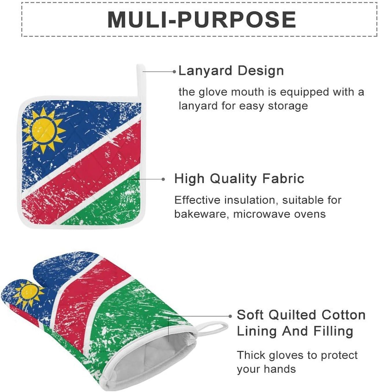 Namibia Vintage Flag Oven Mitts and Pot Holders 4Pcs Set Heat Resistant Cooking Mitts Hot Pads