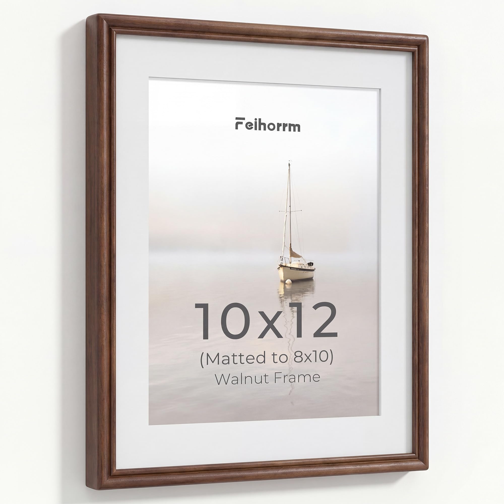 Feihorrm 12x10 Photo Frame, Walnut Frame Fit 8x10 with Mat
